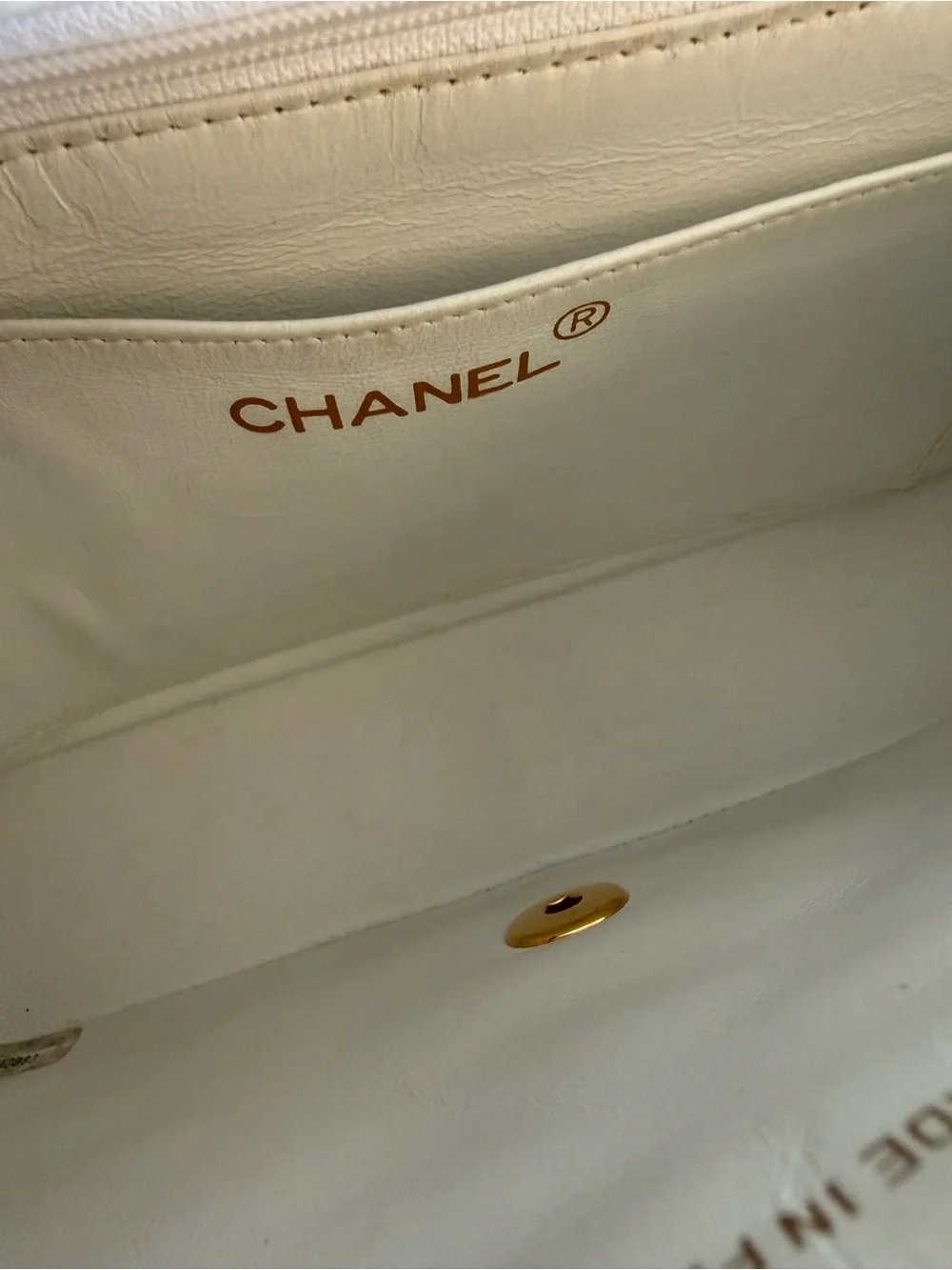 Vintage Chanel White Lambskin Quilted Flap Bag 24K Gold 1990s Authentic